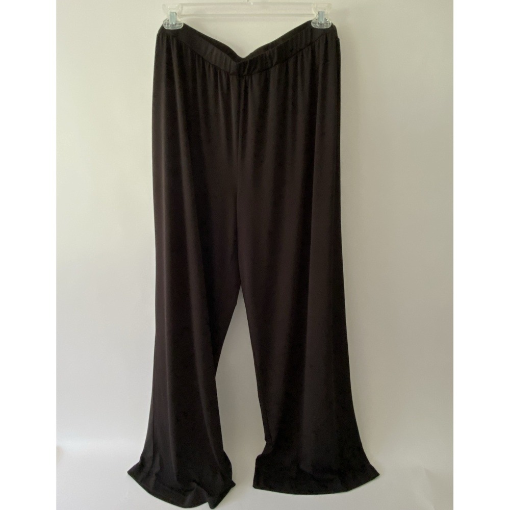 Ulla Popken Womens Black Matte Knit Wide-Leg Pants Elastic Waist Size 20 Stretch